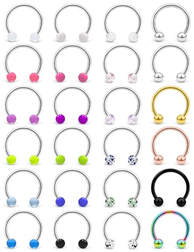 Cisyozi 20G 18G 16G 14G Septum Rings 316L Surgical Steel Septum Nose Lip Rings Horseshoes Cartilage Helix Tragus Rook Daith Earring Hoop Smiley Piercing Jewelry for Women Men 8mm 10mm 12mm 14mm 16mm - color: Mix Color-14G-Inner Dia:14mm-Balls:5mm