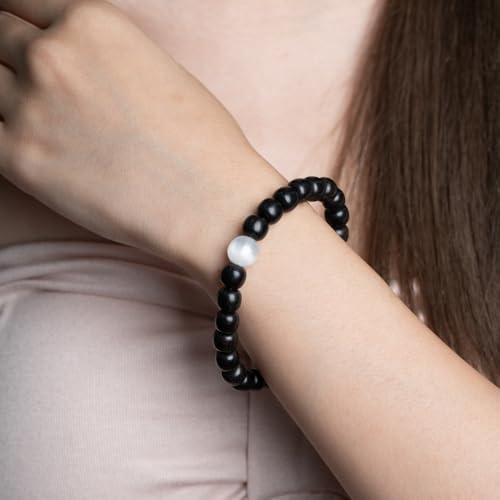 Healing Wooden Bracelet for Women Men Stretch Adjustable Black Beaded Bracelets for Women Friends Sister Spiritual Bracelets for Woman