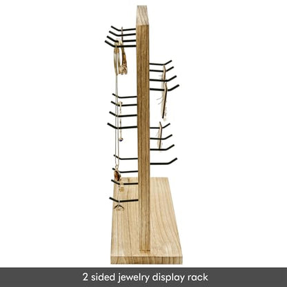 Ikee Design Wooden Jewelry Earring Display Rack, 20 Removable Metal Hooks | Wooden 5 Tiers Jewelry Display Rack with Hooks: Comes with 20 removable metal hooks for earrings, earring cards, bracelets. - color: 4) Oak