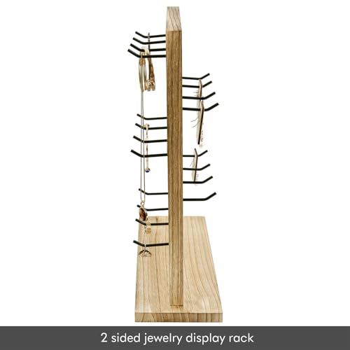 Ikee Design 2pcs Wood Jewelry Earring Display Rack 20 Removable Metal Hooks | Wooden 5 Tiers Jewelry Display Rack with Hooks: Comes with 20 removable metal hooks for earrings, earring cards, bracelets. - color: b) Oak, 2 Pieces