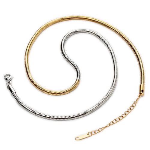 Non Tarnish Mixed Metal Necklace | Waterproof 18k Real Gold Plated Snake Chain | Snake Chain | PVD coated | Gold and Silver Jewelry | Two Tone Necklace
