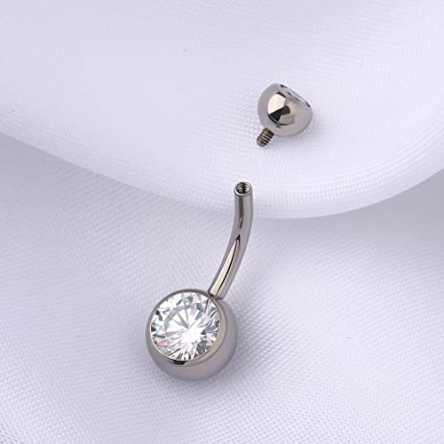 OUFER Titanium Belly Button Rings, Internally Threaded Belly Ring, Round CZ Navel Rings for Women Men - color: Silver, size: 1.6*10MM