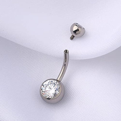 OUFER Titanium Belly Button Rings, Internally Threaded Belly Ring, Round CZ Navel Rings for Women Men - color: Silver, size: 1.6*10MM