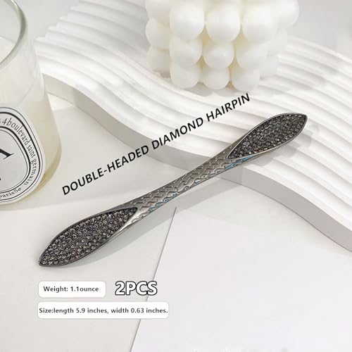  Snmzlc 2 Pcs French Hair Pins for Women,Hair Sticks for Buns,Buns and Updos with No Hair Damage,Black Metal Rhinestone French Pin Great Hold,Suitable for fine & thick hairUS315 (Black) - color: Black