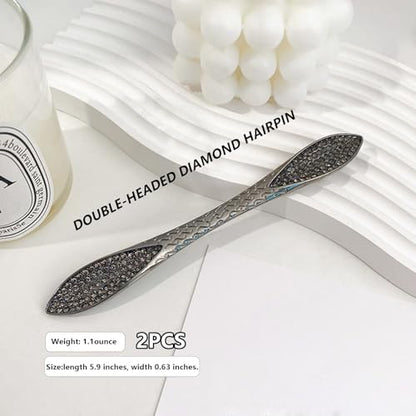  Snmzlc 2 Pcs French Hair Pins for Women,Hair Sticks for Buns,Buns and Updos with No Hair Damage,Black Metal Rhinestone French Pin Great Hold,Suitable for fine & thick hairUS315 (Black) - color: Black
