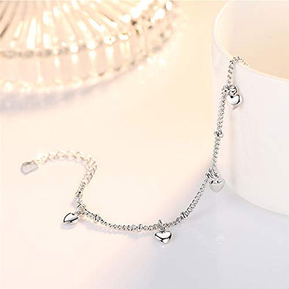 925 Sterling Silver Plated Bracelets for Women Love Heart Charm Chain Bracelet Bangle Fashion Jewelry Gifts - style: heart hanging
