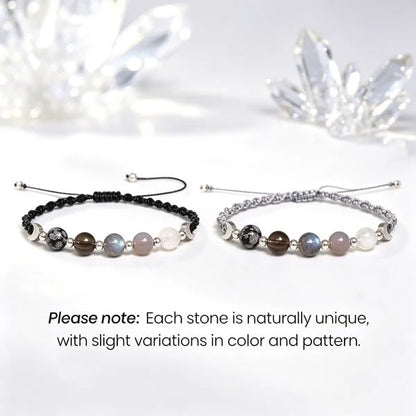 Moon Phases Crystal Healing Bracelet for Women, Adjustable Natural Stone Beaded Bracelet, Anxiety Stress Relief Self-Reminder Spiritual Jewelry, Spiritual Meditation Gift - color: Pink