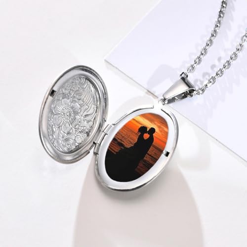 2 Pcs Locket Necklace that Holds Pictures Stainless Steel Locket Pendant Necklace Image Chain Necklaces for Women - color: Oval 1