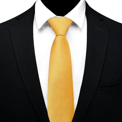 GUSLESON 3.15"（8cm） Mens Pre-tied Adjustable Zipper Tie Solid Necktie for Business and Wedding - color: Gold
