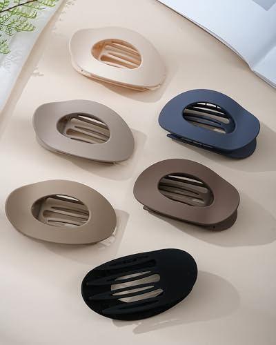 Mesovor 6 Pack Flat Hair Claw Clips, 4.33" Nonslip Round Lay Hair Clips | Strong Hold French Large Flat Hairclips for Lying Down, Yoga, Driving (Brown Matte) - color: Brown Matte