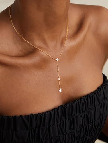 CHESKY Long Necklace for Women, 14k Gold Plated/Streling Silver Lariat Y Necklaces - style: y necklace 10