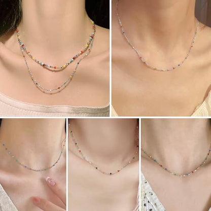 Stainless Steel Enamel Chain for Jewelry Making, Oil Drip Rainbow Jewelry Chains for DIY Necklace Bracelet Craft Jewelry Making Supplies with Stainless Steel Jump Rings Lobster Clasps Connectors - color: Mixed Style Silver