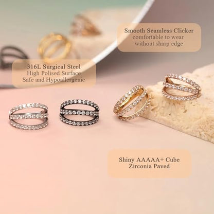 FUNLMO 16G Conch Helix Daith Rook Piercing Jewelry 10mm Cartilage Earring Hoop Surgical Steel Hinged Septum Clicker Rose Gold Huggie Hoop Earrings Lobe Piercing Earrings
