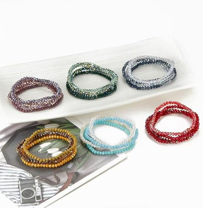 Boho Colorful Stackable Crystal Glass Beads Stretch Bracelets Multilayered Bracelets for Women Bohemian Jewelry - color: Gray 4pcs