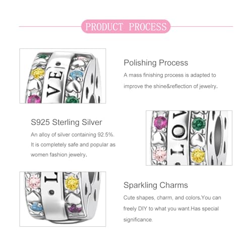 925 Sterling Silver Openable Clip Spacer Bead Fits Pandora Bracelet | Hypoallergenic Clip Stopper Charm, Star Clover Butterfly Floral Mom Heart Paved Zircon Gift for DIY Charm Bracelet Jewelry - color: LOVE Engraved Heart