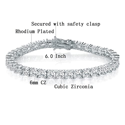 Tennis Bracelet for Women 3mm Cubic Zirconia 18K White Gold/Yellow Gold Plated - color: White Gold, size: 6mm