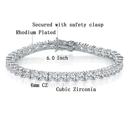 Tennis Bracelet for Women 3mm Cubic Zirconia 18K White Gold/Yellow Gold Plated - color: White Gold, size: 6mm