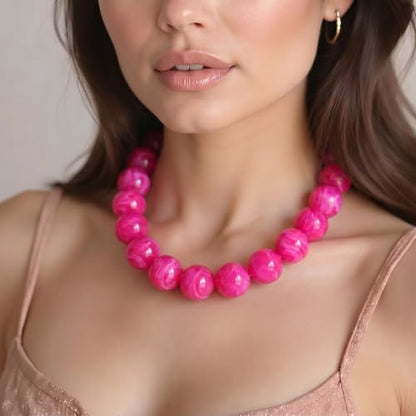 Multicolor Chunky Beaded Necklace, Statement Colorful Round Ball Beads Choker Necklace with Gold-Tone Adjustable Chain, Fashion Bold Neck Jewelry for Women - color: 20MM-Magenta
