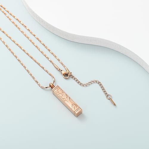 Imrsanl Tree of Life Urn Necklace for Men Women Bar Cremation Jewelry for Ashes Keepsake Ashes Necklace Pendent - color: Rose Gold
