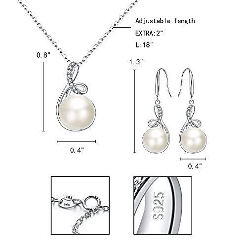 EleQueen 925 Sterling Silver CZ Freshwater Cultured Pearls Bridal Pendant Necklace Earrings Wedding Jewelry Sets, Valentine's Day/Mother's Day/Christmas Gift - style: Pearl Jewelry Sets