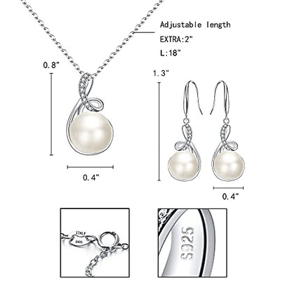 EleQueen 925 Sterling Silver CZ Freshwater Cultured Pearls Bridal Pendant Necklace Earrings Wedding Jewelry Sets, Valentine's Day/Mother's Day/Christmas Gift - style: Pearl Jewelry Sets
