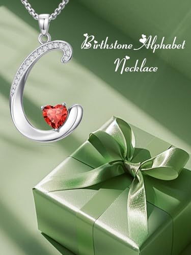A to Z Initial Birthstone Pendant Necklaces Name Jewelry for Women | 18K White Gold Plated Personalized Alphabet Jewelry Anniversary Christmas Birthday Gifts for Wife Her Daughter Girlfriend - color: C Initial-07-Jul