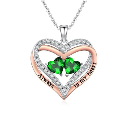 Heart Birthstone Necklace for Women 14K Rose Gold/White Gold Filled Overlapping Double Hearts Pendant Anniversary Valentine's Day Birthday Mother's Day Christmas Gifts for Wife Mom Daughter Her - color: 05-05-May-May Birthstone-A, style: Double-Layered Lo