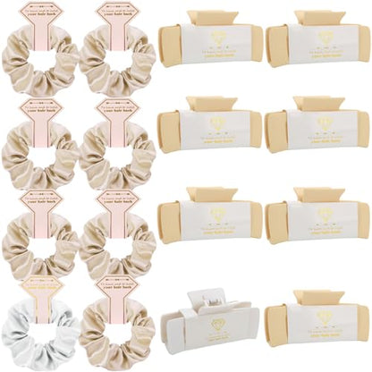 Bridesmaid Scrunchies Proposal Gifts 4.1 Inch Square Set of 8 Bachelorette Hair Claw Clips ideas Bridal Shower Gift for Wedding Party Favors (16pcs White& Champagne) - color: 16pcs White& Champagne