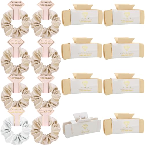 Bridesmaid Scrunchies Proposal Gifts 4.1 Inch Square Set of 8 Bachelorette Hair Claw Clips ideas Bridal Shower Gift for Wedding Party Favors (16pcs White& Champagne) - color: 16pcs White& Champagne
