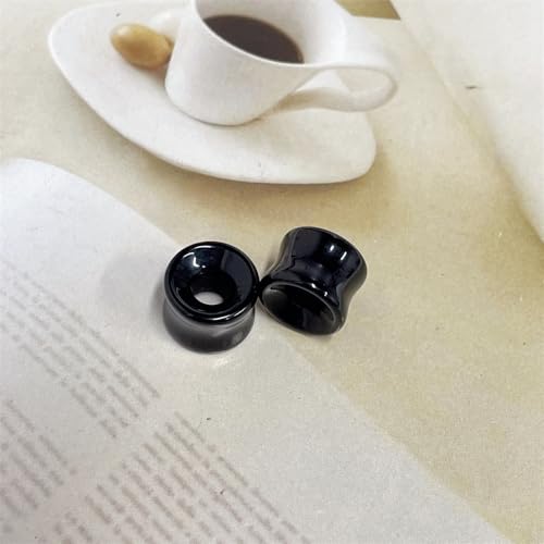 Hollow Black Obsidian Natural Stone Ear Plugs Gauges Tunnel Expanders Stretcher Saddle Organic Agate Double Flared Flesh Earrings for Men Women Fashion Piercings Body Jewelry Gift - size: 5/8"(16mm)