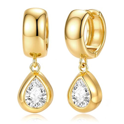 Gold Dangle Earrings for Women, 14K Gold Plated Chunky Hoop Earrings with Charms Cubic Zirconia Drop Earrings Statement Jewelry for Women - color: Gold B