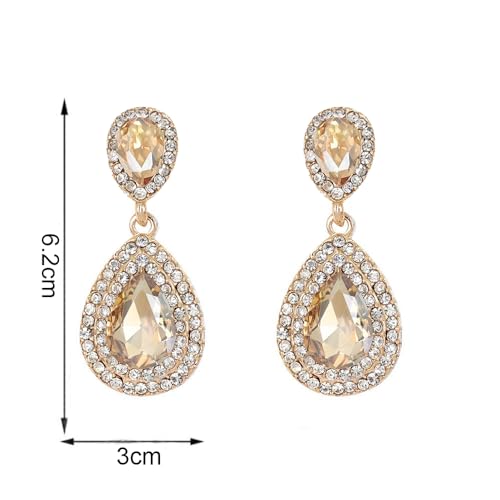 Elegant Rhinestone Statement Earrings Sparkly Cluster Crystal Drop Dangle Earrings Teardrop Chandelier Earrings Wedding Bridal Prom Earrings for Women - color: B:Champagne