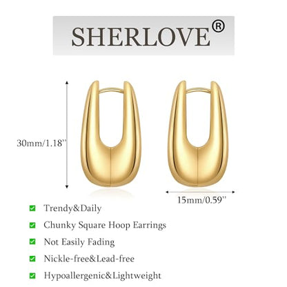 SHERLOVE Chunky Knot Gold Earrings Women Statement Drop Dangle Earrings | 14K Gold Plated Hypoallergenic Lightweight,Trendy Dainty Elegant Cute,Women Gold Jewelry Fashion Accessories Gifts - color: Square Hoop Gold