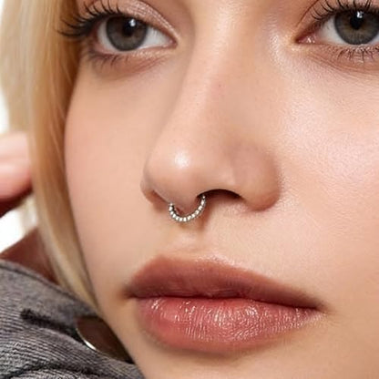 Titanium 16G Septum Ring Piercing Jewelry Nose Rings Hinged Clicker Hoop | G23 Titanium Silver Gold Hinged Segment Daith Piercing Jewelry Non-irritating , Clicker Septum Nose Piercing Jewelry Hoops - color: 07 Front face CZ-Silver, size: 16G-8mm