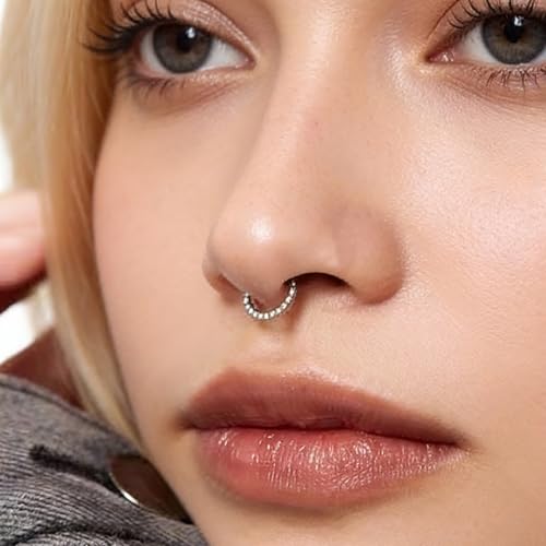 Titanium 16G Septum Ring Piercing Jewelry Nose Rings Hinged Clicker Hoop | G23 Titanium Silver Gold Hinged Segment Daith Piercing Jewelry Non-irritating , Clicker Septum Nose Piercing Jewelry Hoops - color: 07 Front face CZ-Gold, size: 16G-10mm