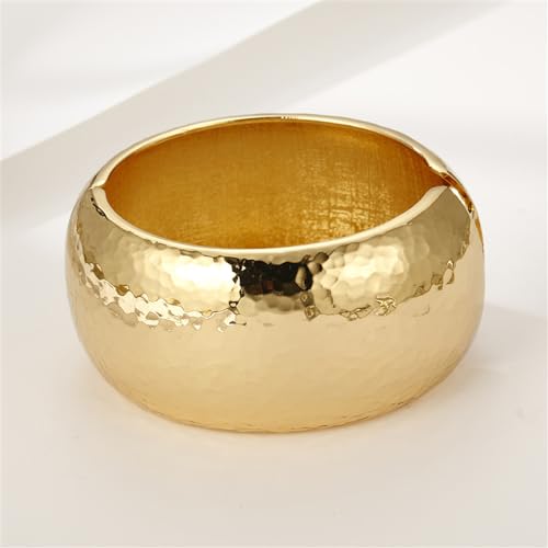 Hammered Wide Chunky Bangle Bracelets for Women Dainty Minimalist Cuff Wrist Open Bangles Statement Unique Exaggerate Trendy Jewelry Gift - color: Gold-tone