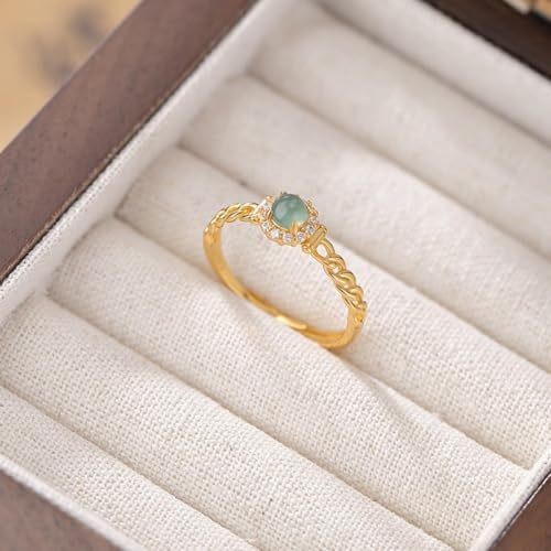 S925 Sterling Silver Jade Rings for Women, Filigree Ruyi Hollow-Out Blue Water Jade Ring,Perfect Women's Day Gift for Yourself - color: Yellow Gold