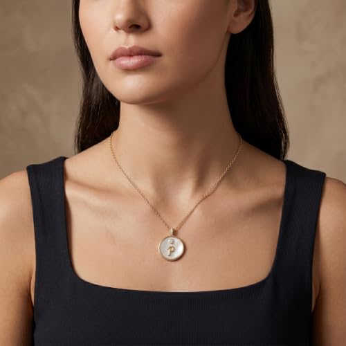 Initial Necklaces for Women Mother of Pearl Gold Letter Necklace Pendant - color: Letter P