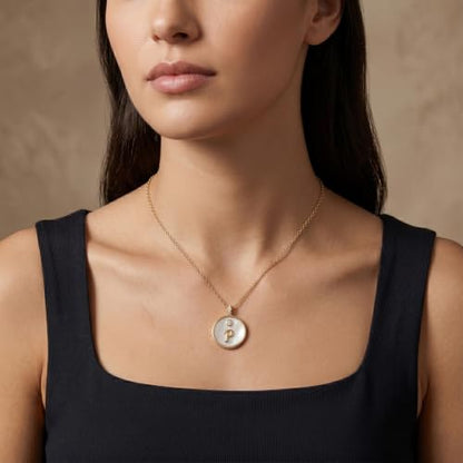 Initial Necklaces for Women Mother of Pearl Gold Letter Necklace Pendant - color: Letter P