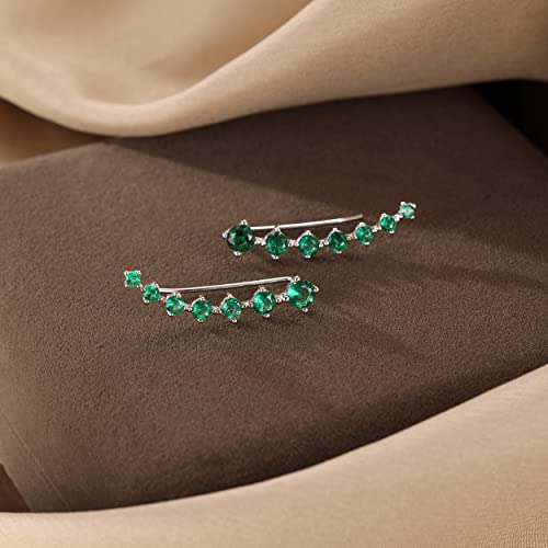 Reffeer Solid 925 Sterling Silver 7 Crystals Cuff Earrings Climber for Women Crawler Earrings Wraps - color: F-Green CZ