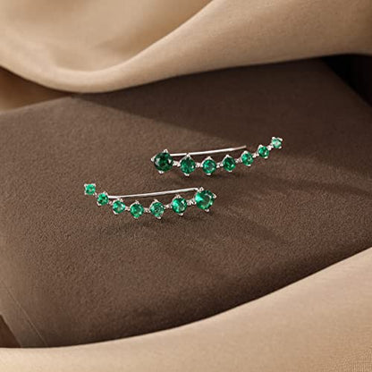 Reffeer Solid 925 Sterling Silver 7 Crystals Cuff Earrings Climber for Women Crawler Earrings Wraps - color: F-Green CZ