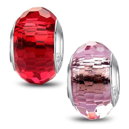 MICOO 925 Sterling Silver Charms for Bracelets,Fashion DIY Dangle Pendants Beads Simulated Birthstone Charms,Birthday Gifts for Women - color: 2 Red and Pink Charms