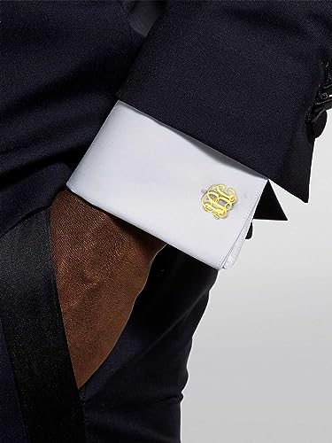 FindChic Stainless Steel Round Cufflinks with Custom Text/Picture/Monogram Letters 18K Gold Plated/Black Color for Men Groom Suits Shirts, with Gift Box - style: 04. custom 3 monograms (gold plated)