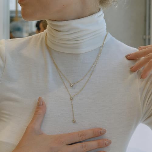 Fullpop Dainty Gold Necklaces for Women, 18k Gold Layered Lariat Necklace for Women Long Gold Choker Necklaces for Women Statement Diamond Heart Pendant Necklace Body Chain Jewelry for Women - style: Kind-Two