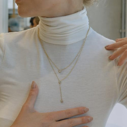 Fullpop Dainty Gold Necklaces for Women, 18k Gold Layered Lariat Necklace for Women Long Gold Choker Necklaces for Women Statement Diamond Heart Pendant Necklace Body Chain Jewelry for Women - style: Kind-Two