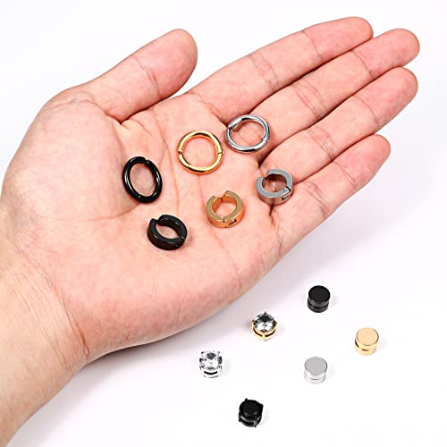 Aroncent Stainless Steel Hoop Earrings: 3-8 Pairs Men Small Hoop Huggie Hinged Earrings Set for Men Women 4mm Valentine Day Gifts - color: Magnetic-Hoop
