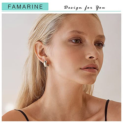FAMARINE Chunky Thick Hoop Earrings for Women Gold Hoops Huggie Earrings for Men Gift - color: 0.7" Hoop silver