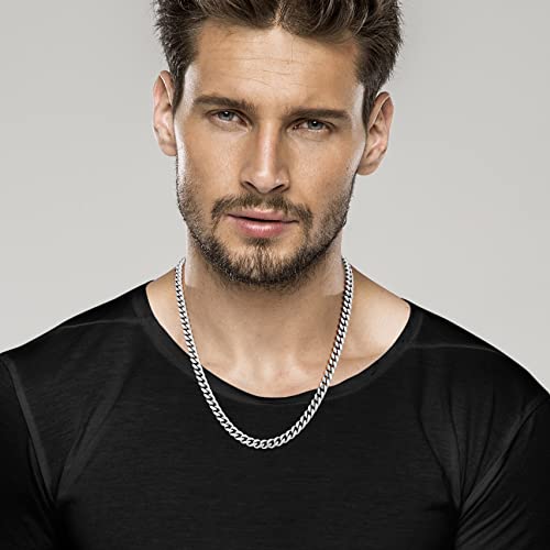 Miabella Italian Thick 925 Sterling Silver Cuban Link Chain Men Necklace | 3.2mm, 5mm, 7mm, Heavy, Solid Curb, Fine Jewerly, Made in Italy - size: Length 22 Inches, style: 7mm
