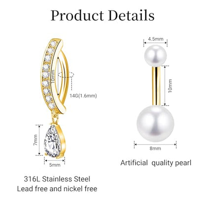 LEE&RO Gold Belly Button Ring for Women - Surgical Steel Navel Piercing Jewelry 14G - color: Gold