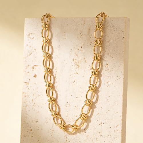 Chunky Necklace for Women 18K Gold Plated Statement Adjustable Thick Link Chains Paperclip Chain Choker Trendy Fashion Jewelry Gifts - style: Link 1